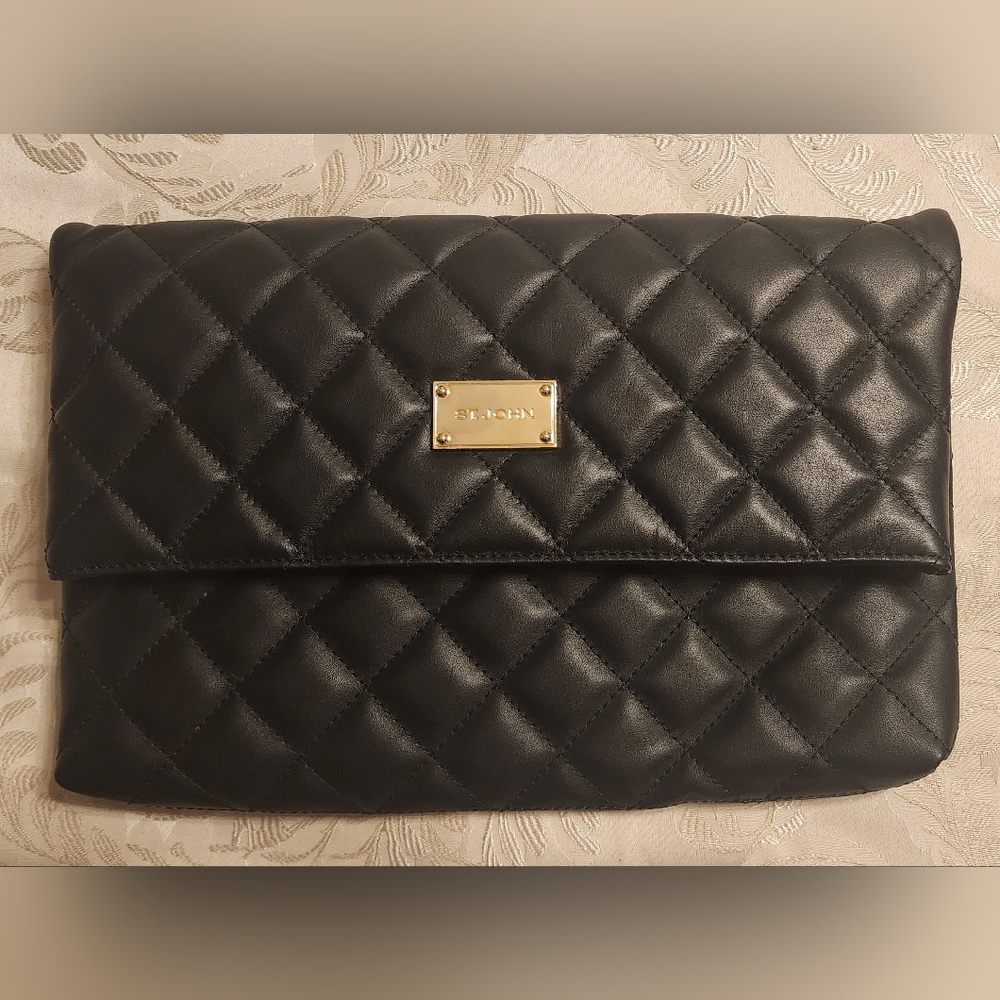 St John black leather clutch purse